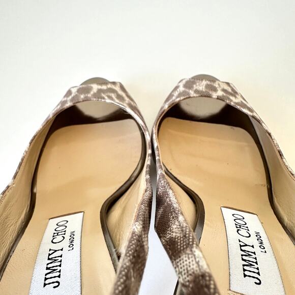 Jimmy Choo Nova Leopard Print Gold Shimmer Leather Slingback Pumps Size 38 - Picture 11 of 16